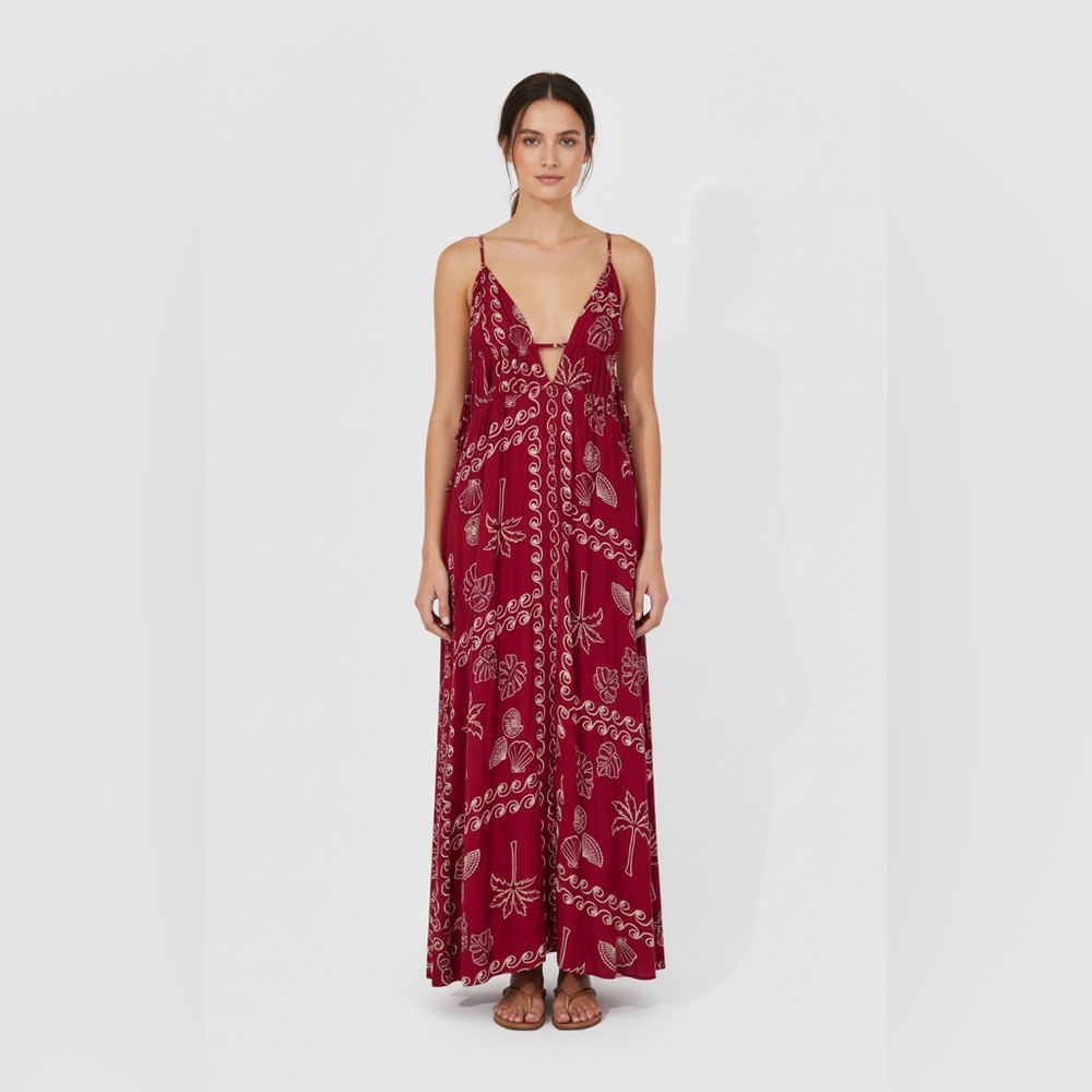 Label of Love Anthropologie Dark Red Waves Boho Dress